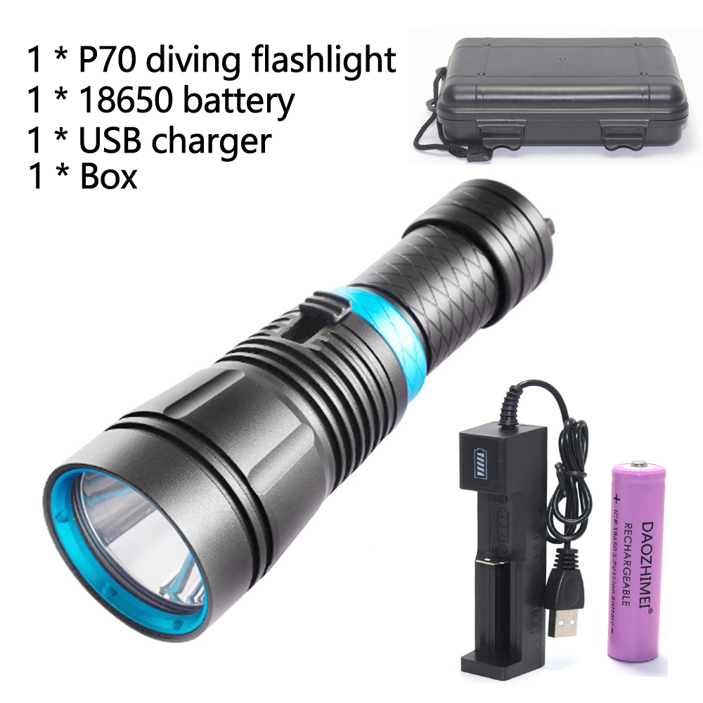 5000lm xhp 70 dykkerlommelygte 80m undervandsdykkerlommelygte ipx 8 vandtæt dykkerlampe 26650 batteri: Rgb / Beige