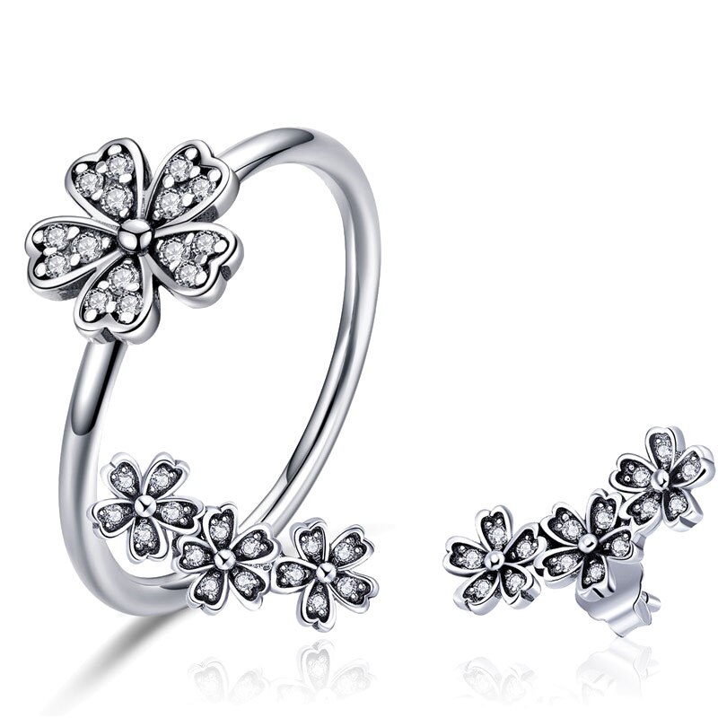 BISAER 925 Sterling Silver Jewelry Sets Daisy Flower Wedding Bride Bridal Jewelry Set Sterling Silver 925 Jewelry Anel Collar: 2 / 6