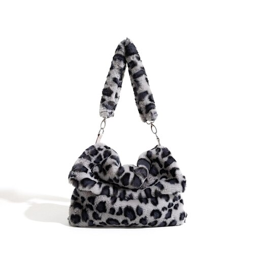 Tassen Handbagsautumn En Winter Handtas Pluche Clamshell Zak Luipaard Print Grote Capaciteit Tote Bag Handtassen: Blauw