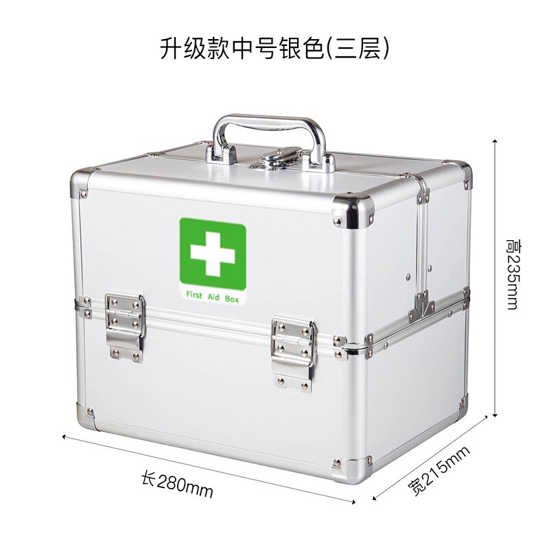 Large Space Lockable First Aid Box Security Lock Medicine Storage with Portable Handle 3 Tier Silver: White