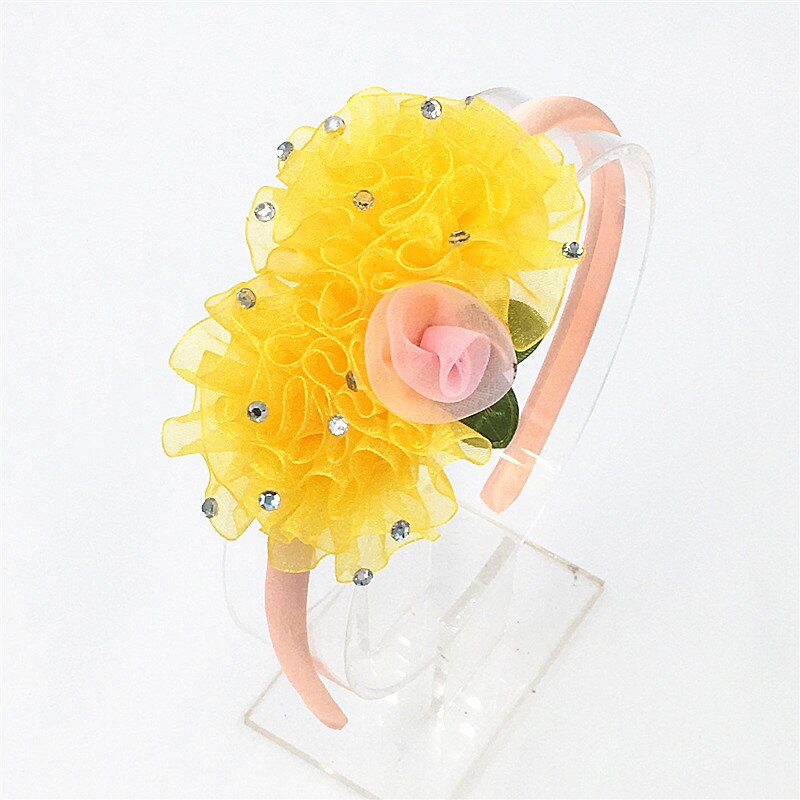 Serre-tête à fleurs en mousseline de soie pour enfants, couleur unie, mignon, serre-tête princesse, accessoires pour cheveux: YELLOW