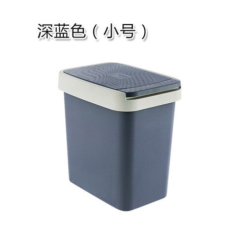 Rectangular trash can plastic press type with lid waste bin bedroom living room kitchen garbage bathroom paper basket mx7271056: Deep blue-S