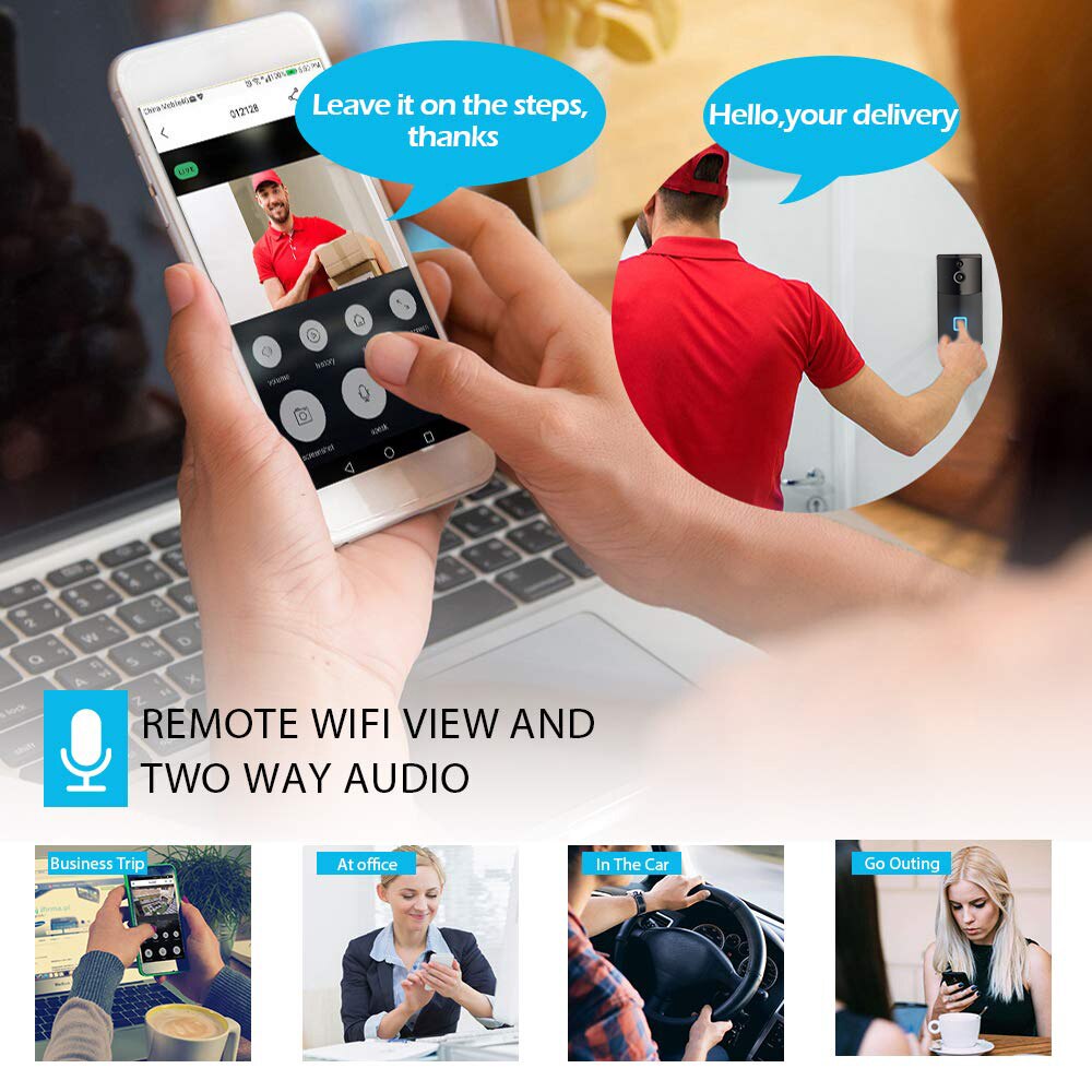 Wireless Visual Intercom Remote Home Monitoring WiFi DoorBell Tuya Remote with Alexa Show 2 & Google Home Voice Control
