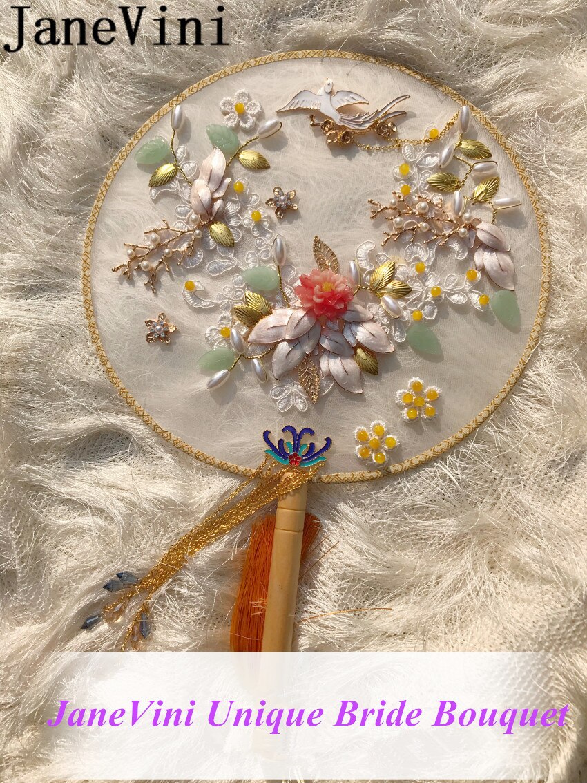 JaneVini nouvelle broche de mariée perlée Bouquet ventilateur bleu violet perles cristaux fleurs bijoux de luxe mariée Bouquets de mariage