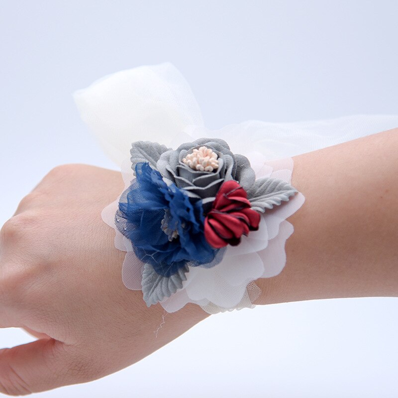 JaneVini-ramillete de flores artificiales para boda, nupcial, flor de muñeca, banda de muñeca de hoja, pulsera de dama de honor de novia, Demoiselle D'honneur: Deep Blue