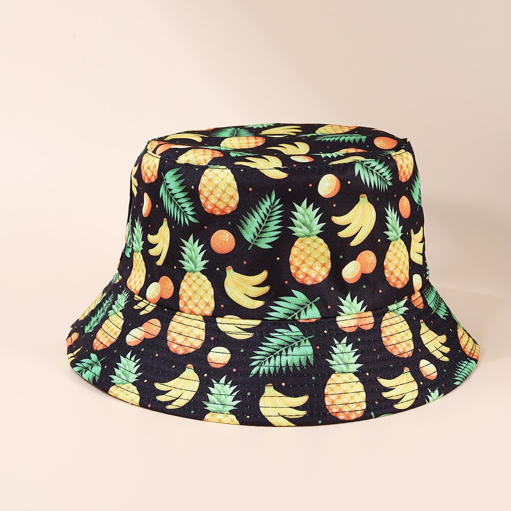 1pc- pack hattar sommargrönsaker frukttryck bucket hats för flickor hiphop solskyddshatt män kvinnor #39: Som bild 10
