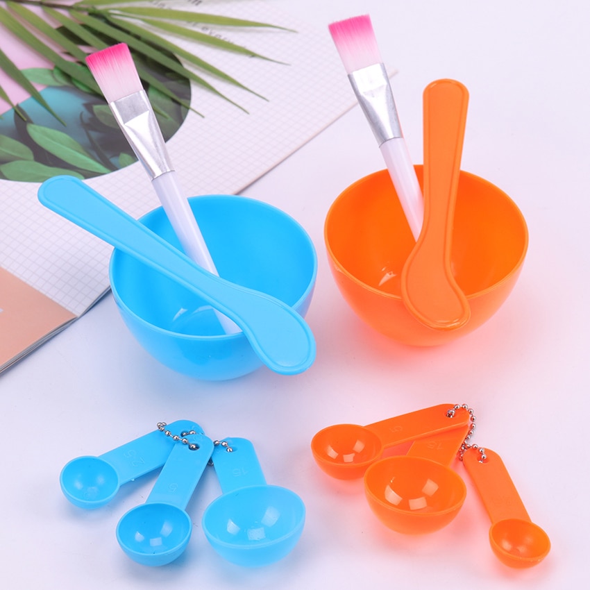 Cuenco de máscara Facial de belleza 4 en 1 DIY, herramienta cosmética de maquillaje con cepillo, varita mezclada, espátula, kit de cuchara medidora