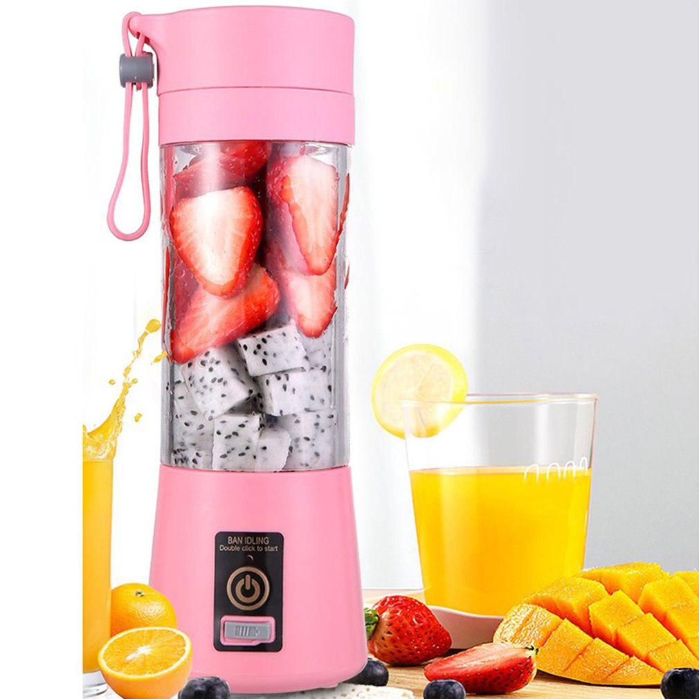 6 Blades Portable blender kitchen blender usb electric juicer machine mini kitchen accessories cup juice blenders Orange juicer: Pink