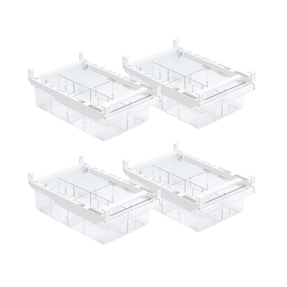 1/4/8 Compartment Refrigerator Drawer Organizer Bin Transparent Fridge Storage Bin Containers for Pantry Freezer Snack Container: 4 grid 4pcs