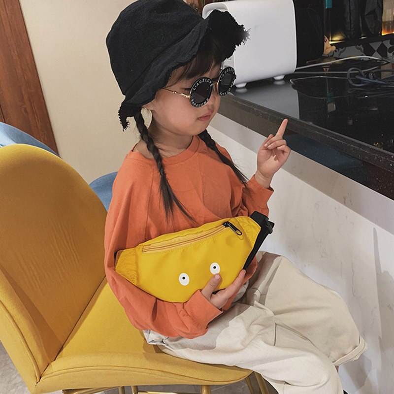 Sac de taille pour enfants, sac de poitrine avec des yeux mignons, sac banane réglable pour garçon et fille-B5: YELLOW