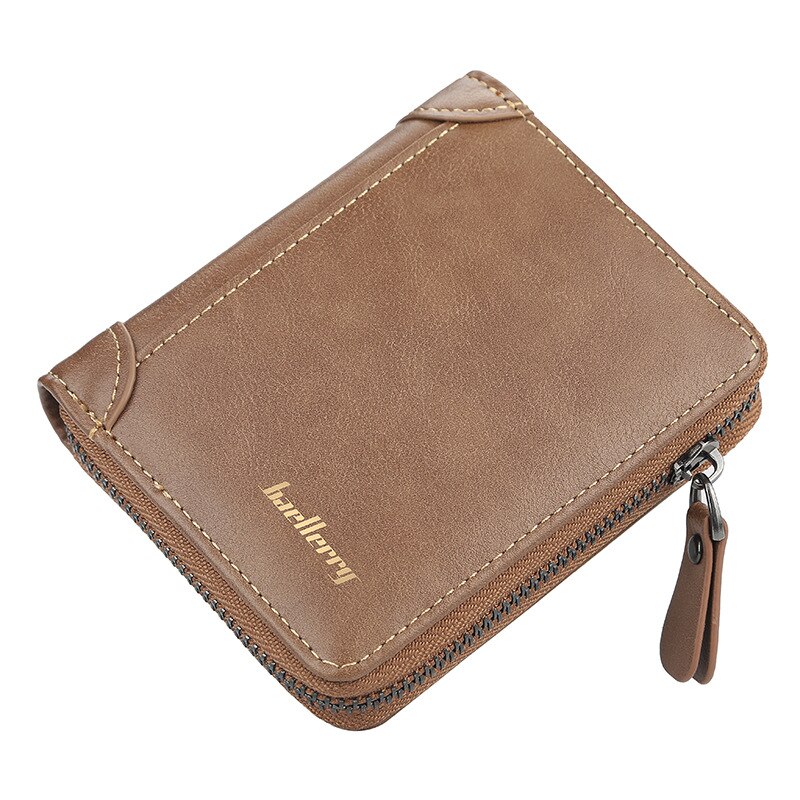 Baellerry Casual Men's Short Wallet Europe Multi-function Card Holder Zipper Cross Section Coin Small Purse British Youth Soft: l coffee vertical