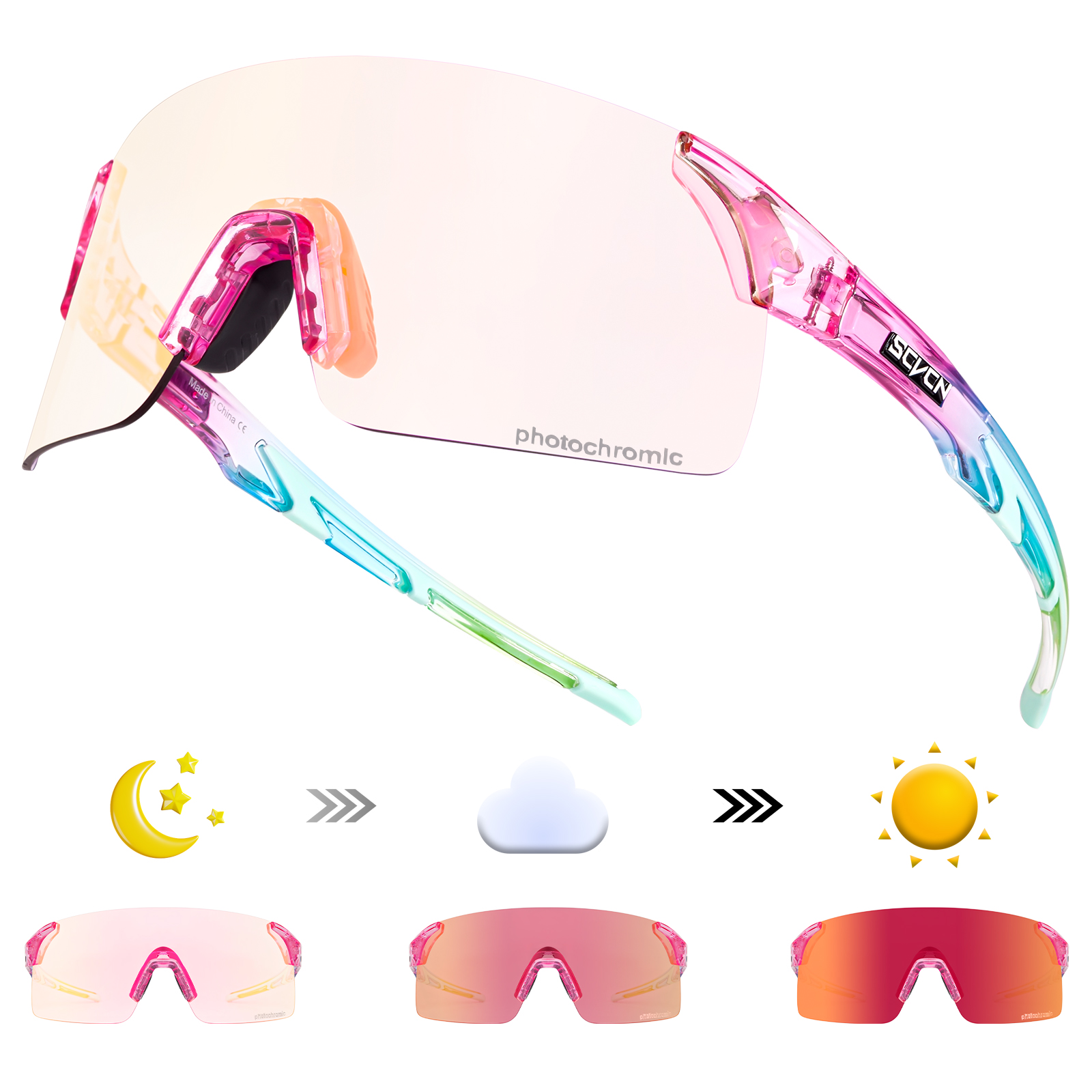SCVCN Photochromic Cycling Sunglasses UV400 Cycling Glasses Sports Goggles Bicycle Eyewear Sunglasses Outdoor MTB Bike Glasses: black
