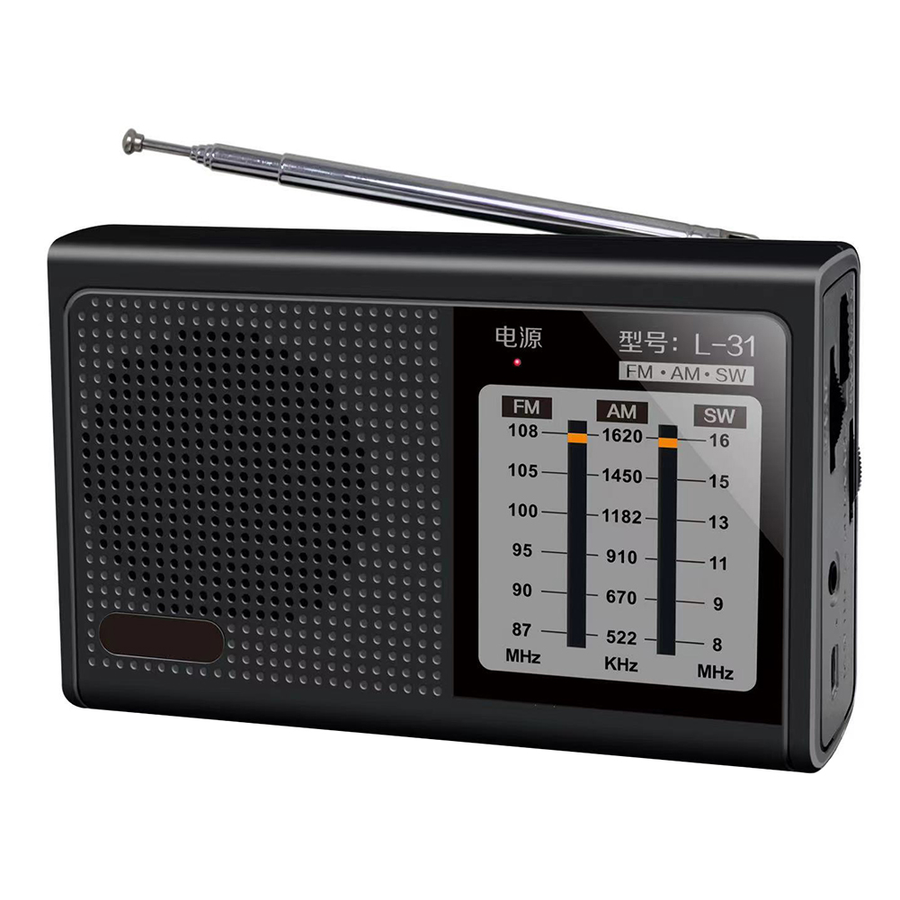 Dispositivi ricaricabili portatili dell&#39;altoparlante di FM AM SW di USB della Radio della banda piena L-31 Mini con l&#39;interfaccia retrattile dell&#39;antenna 3.5mm: Black