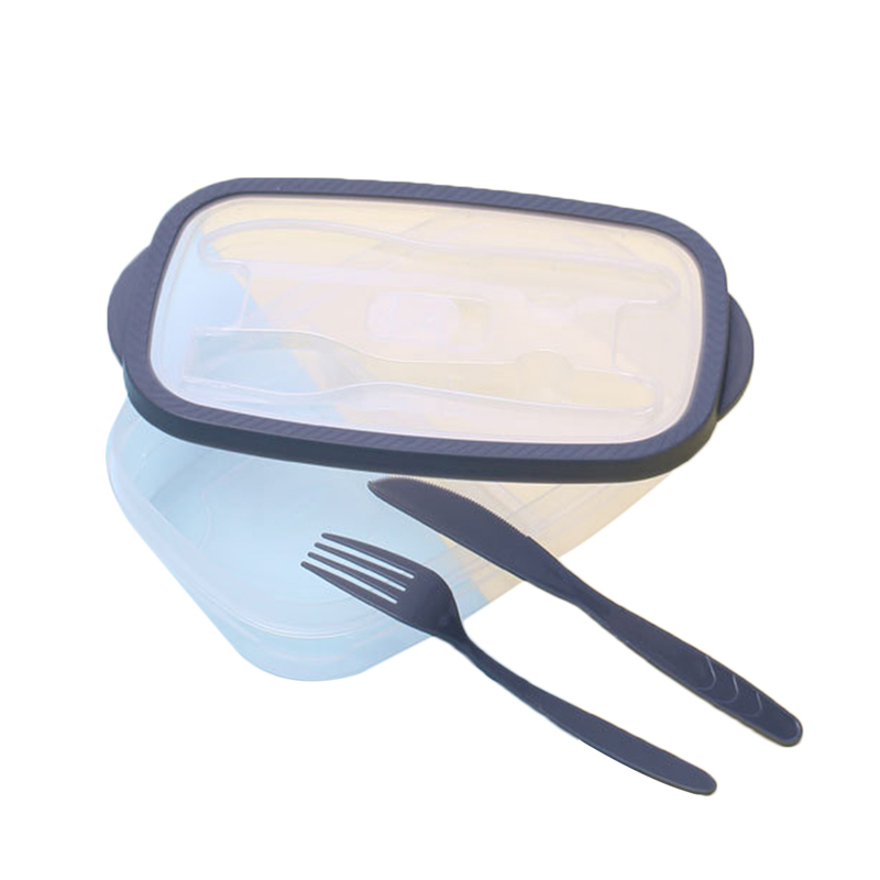 Plastic Bento Box Maaltijd Opslag Voedsel Prep Lunchbox 2 Compartiment Herbruikbare Microwavable Containers Home Lunchbox Met Vork Lepel: GRAY