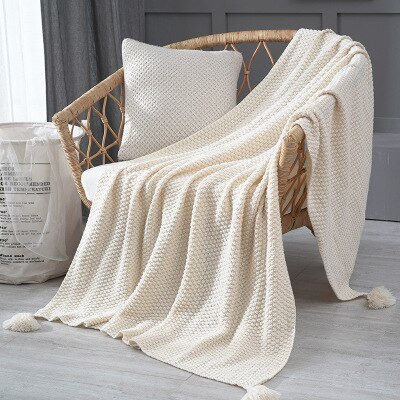 Ensfarvet sofa tæpper kontor siesta strikket kvaster sjal tæppe husholdnings fritidstæppe: Beige / 130 x 170cm