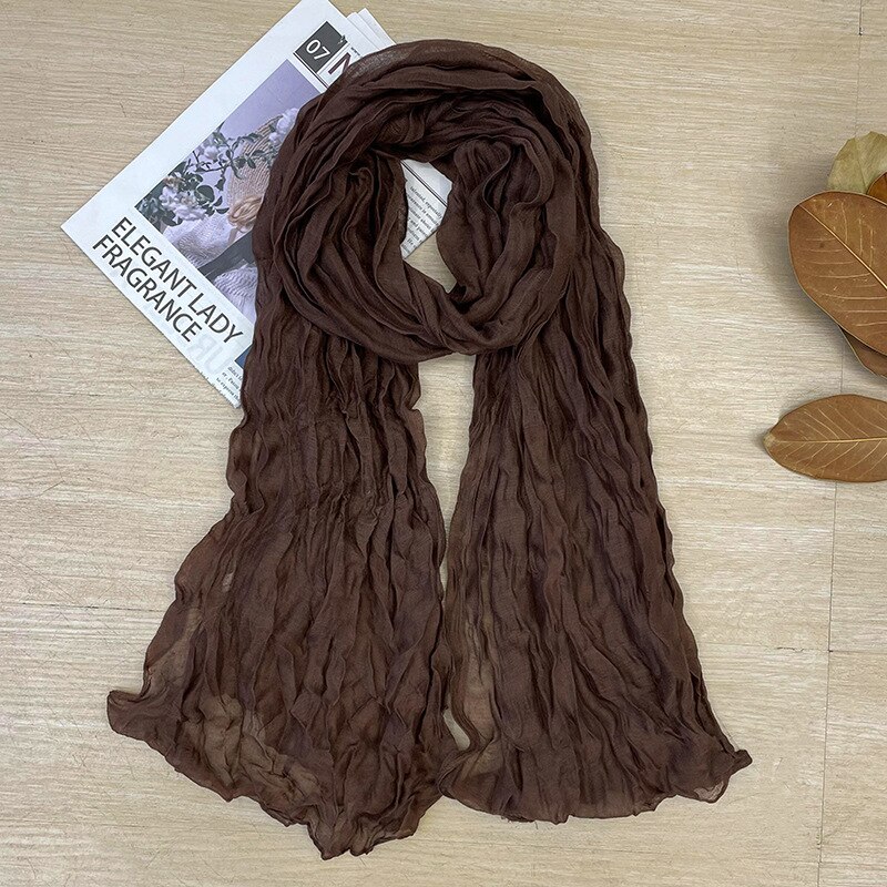 Écharpe plissée rétro en coton et lin de couleur unie pour femme, châle Long de chambre à coucher, pour bureau, printemps et automne: 14