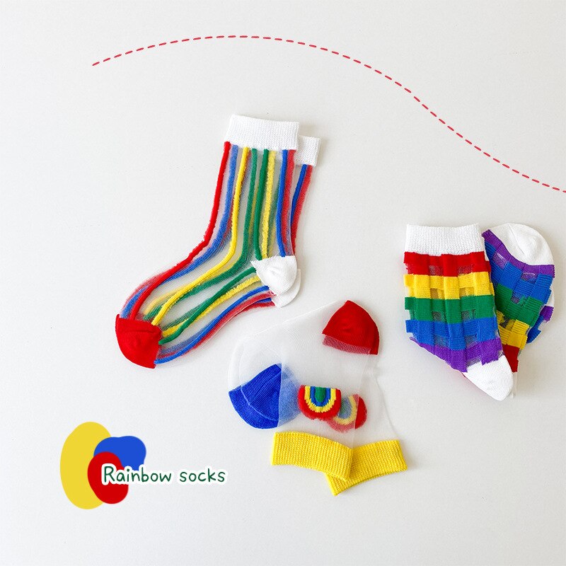 Calzini per bambini e ragazze autunno 1-8 anni calzini per bambini Plaid arcobaleno