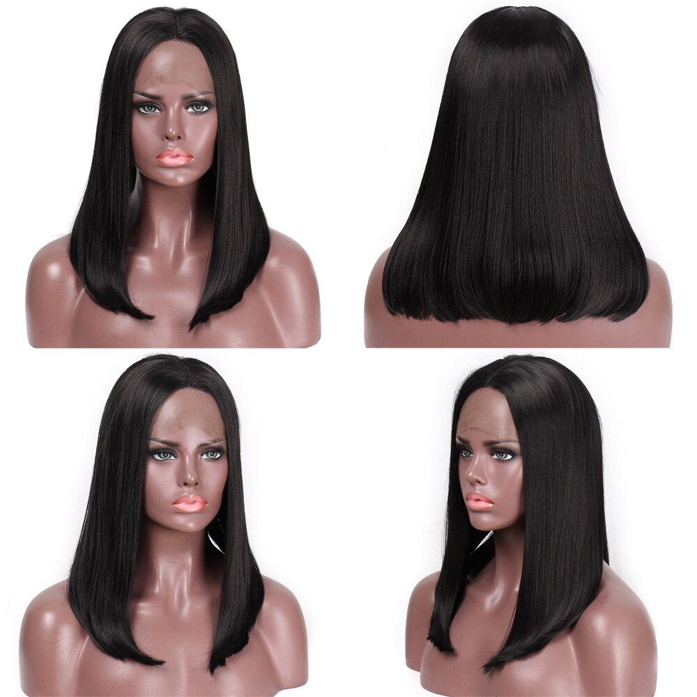 Stamped Glorious 14inches Middle Part Straight Wig Lace Front Wig Black Hair Heat Resistant Synthetic Wigs for Black Women: Default Title