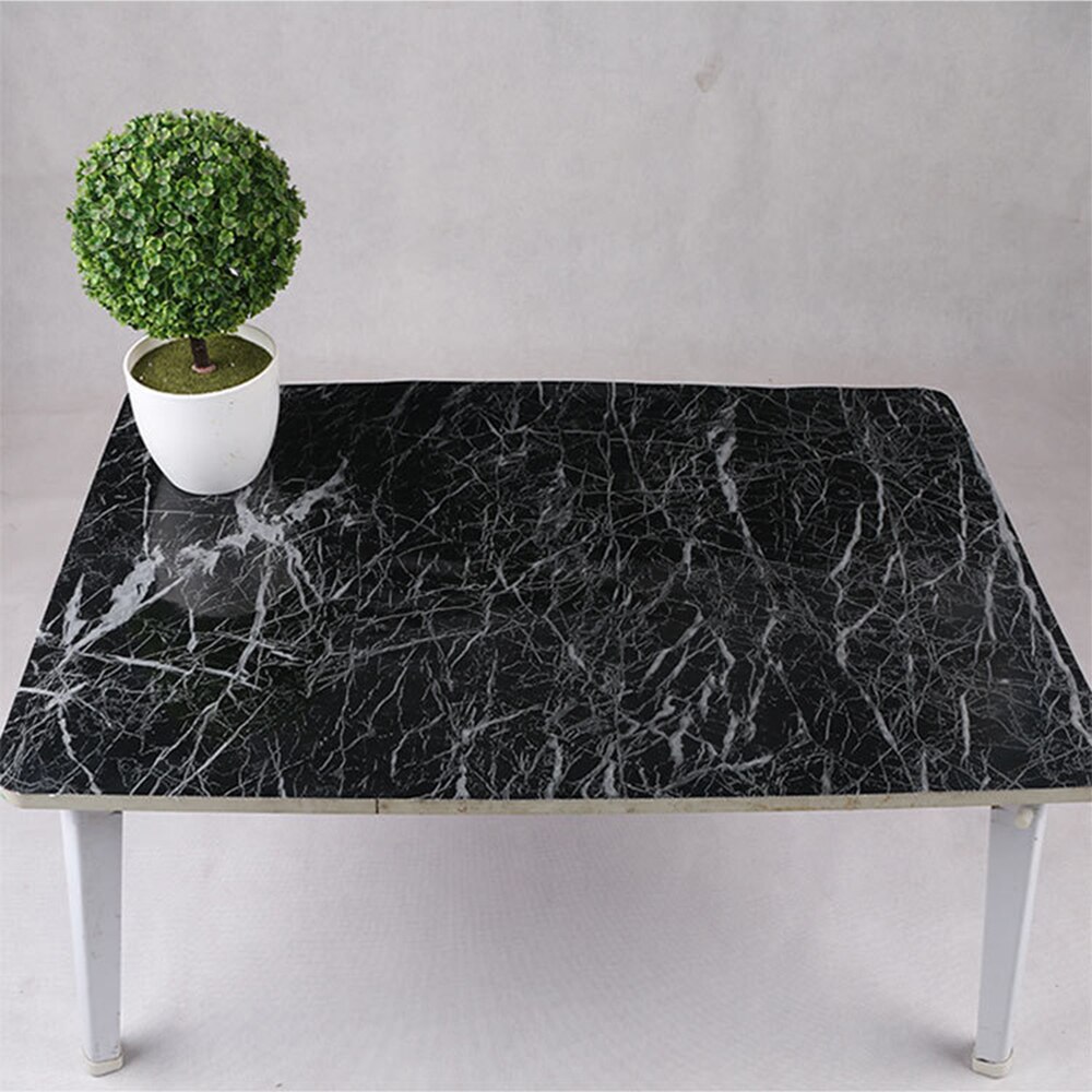 Glossy Black White Self Adhesive Marble Sticky Back Plastic Vinyl Film Kitchen: Black