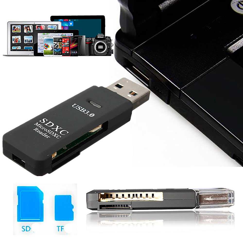 Usb 3.0 Memory Card Reader High Speed Adapter Ondersteunt Tf/Sd/Sdhc/Sdxc/Micro Sd Zwart compatibel Met Windows Os