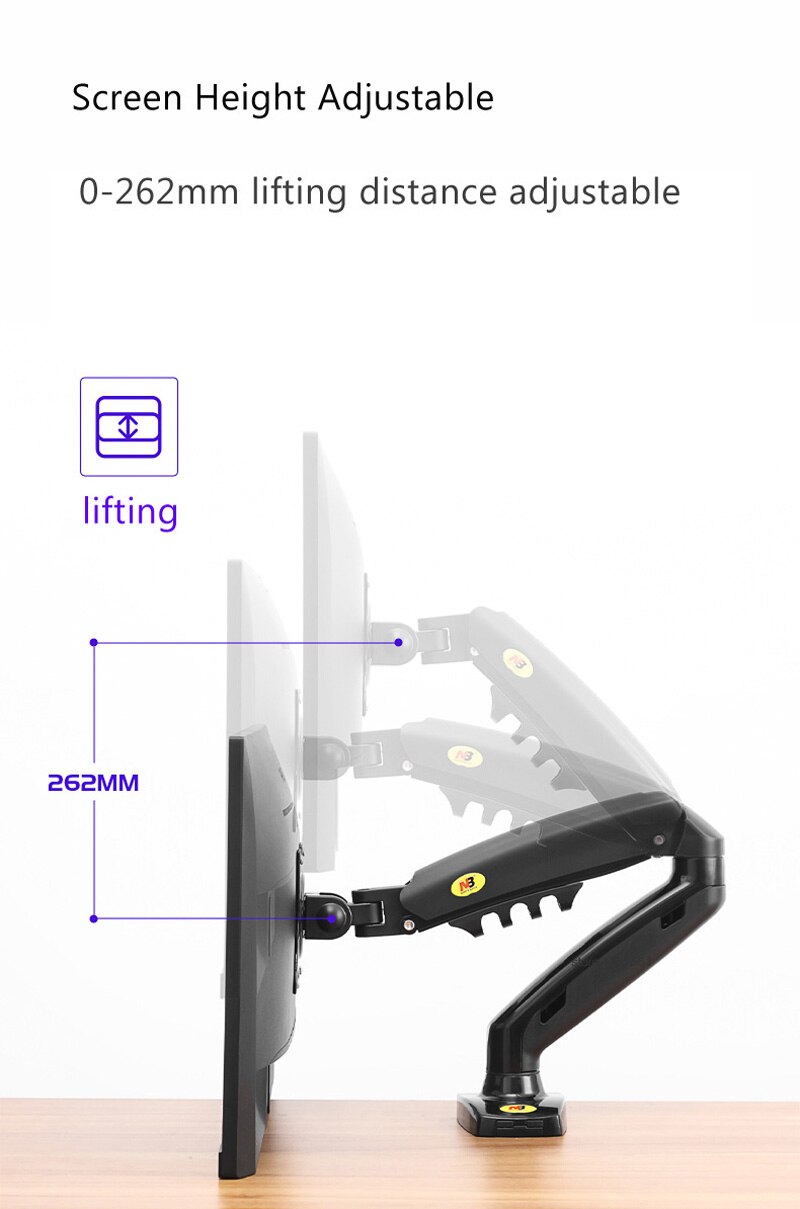NB F80 17-27" Monitor Holder Arm Gas Spring Full Motion LCD TV Mount 2-9kg ergonomica dual arm clamp bracket 2pc USB3.0