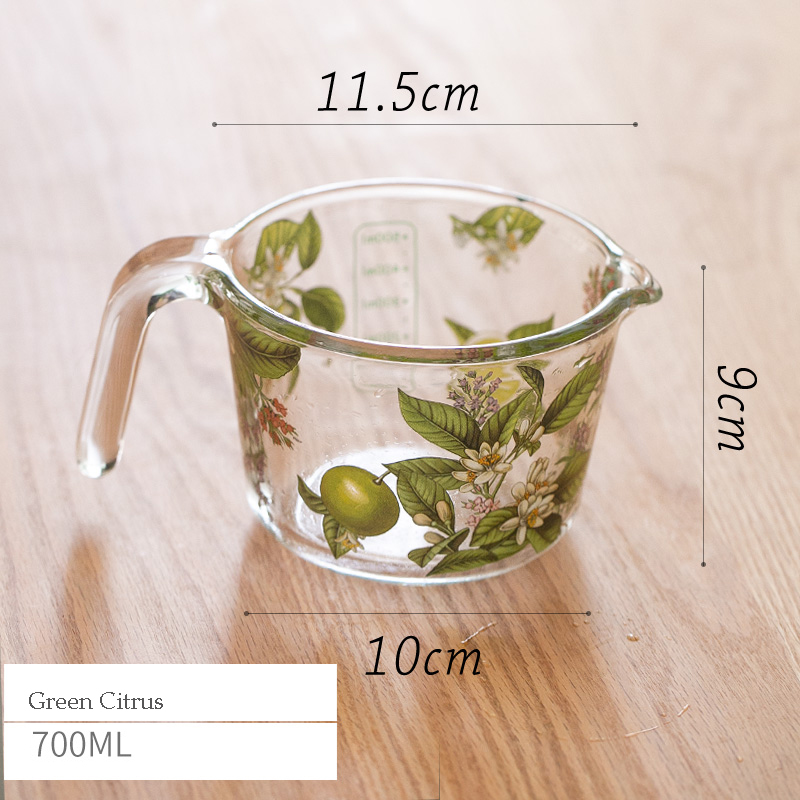 retro Blume Messbecher mit Deckel Glas Milch Saft Tasse mit Skala Messgläser Haushalt Küche Spielereien Backen Kochen Werkzeug: Licht Grün