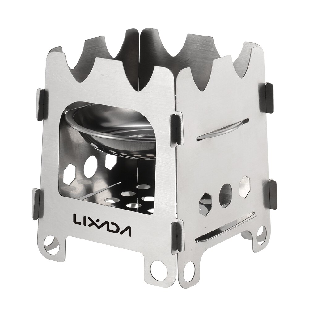 Lixada Outdoor Portable Camping Wood Stove Lightweight Pocket Alcohol Stove with Alcohol Tray Stainless Steel Folding Stove