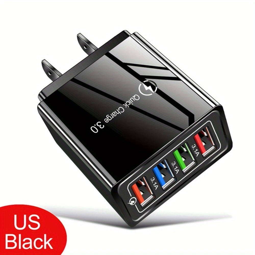 Cargador USB multipuerto de carga rápida 3,0, adaptador de teléfono, tableta, cargador de pared portátil, enchufe europeo y estadounidense, 3A, 4 USB: US