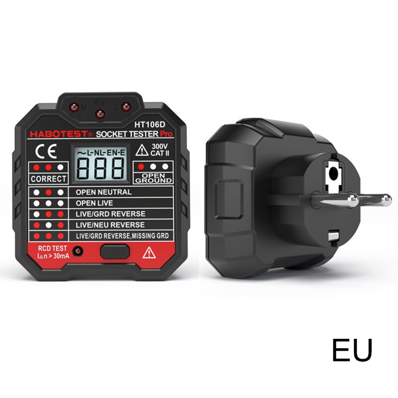 Socket Test Tool Power Electric Mains Fault Checker LCD Display Plug Test Machine FKU66: eu plug