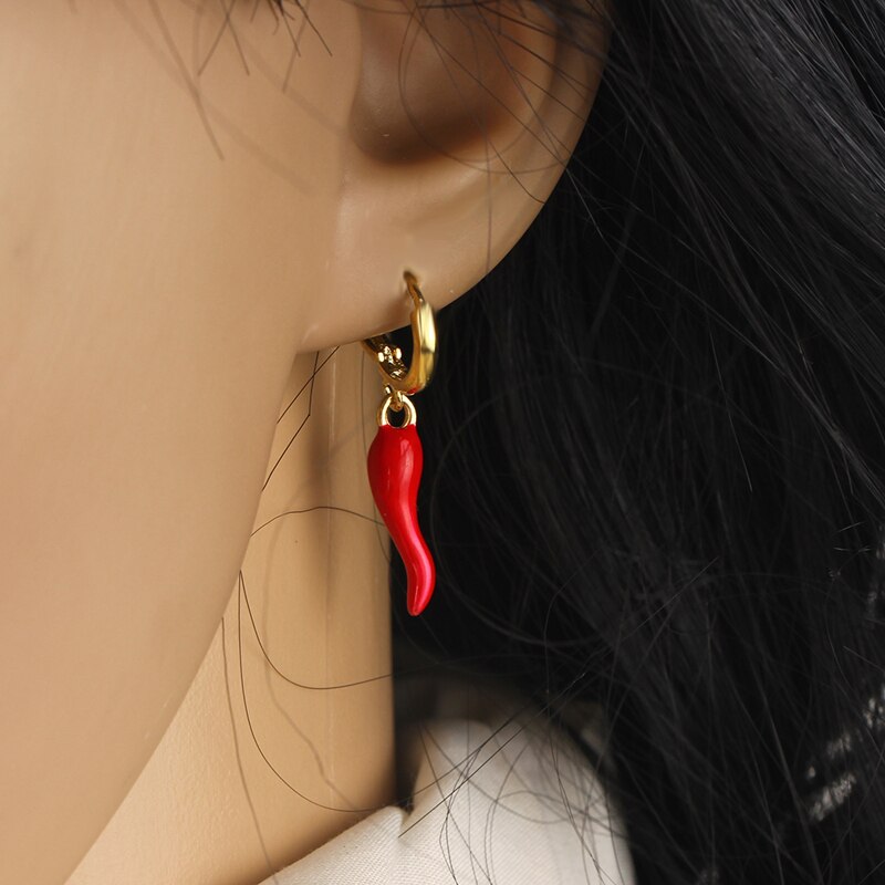Creatività smalto rosso ciondolo peperoncino ciondola gli orecchini di goccia per le donne individualità speciale Chic gioielli accessori Brincos