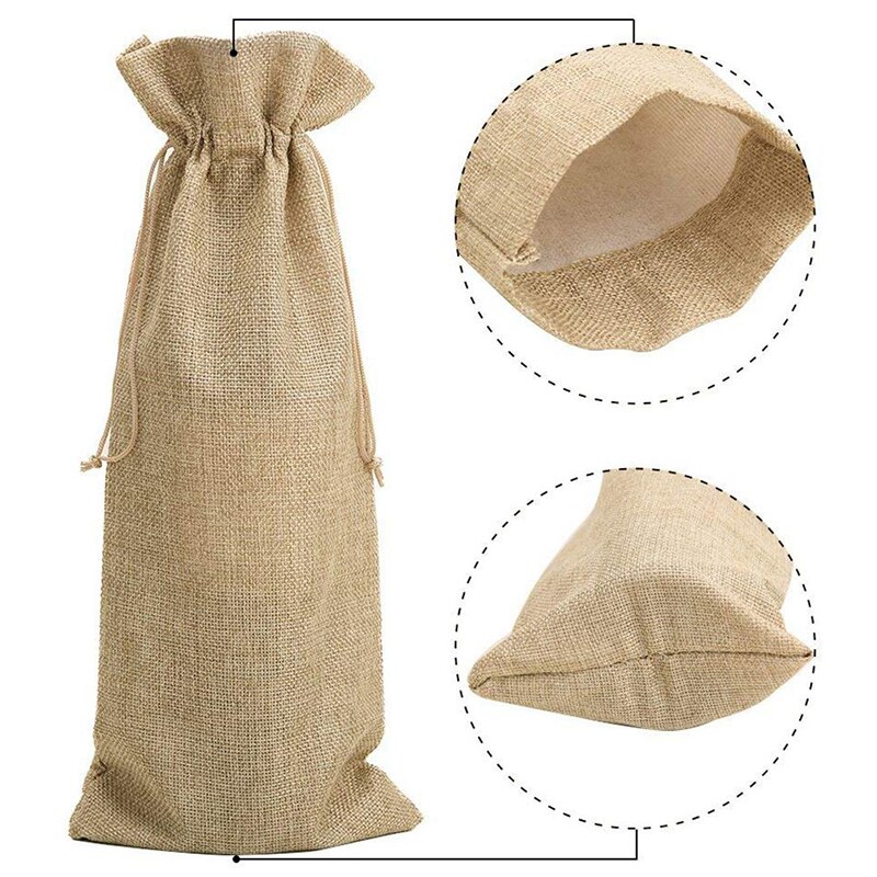 Linen Wine Bottle Covers With Drawstring Jute Wine Bag Holder Carrier For Champagne Olive oil Packaging Pouch