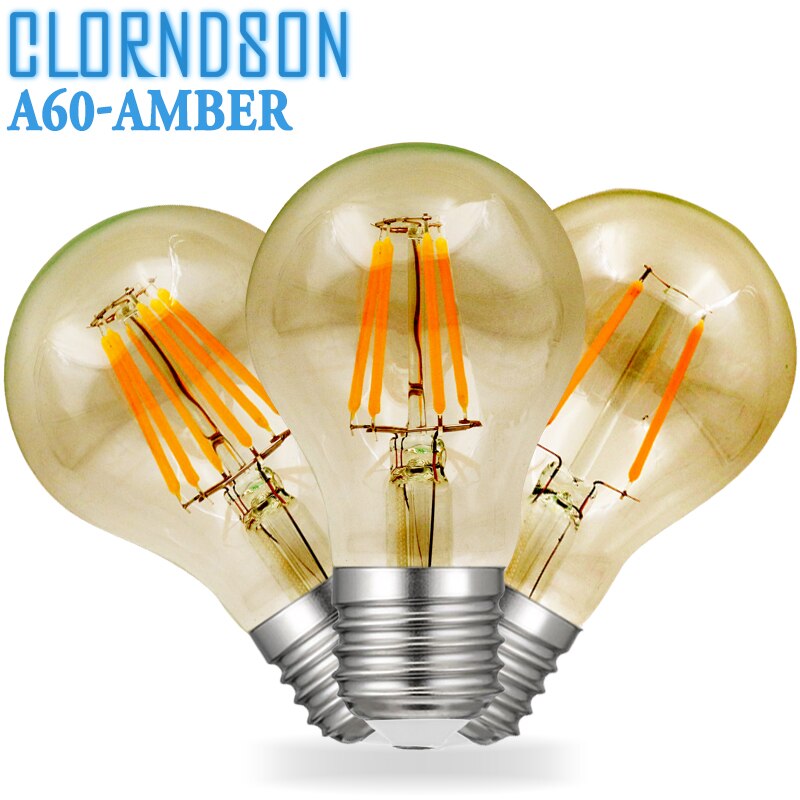 Clorndson Dimbare Amber Glas A60 2W 4W 6W 8W Led E27 E26 Vintage Retro 110V 220V Gloeilampen Kroonluchter Verlichting Lamp