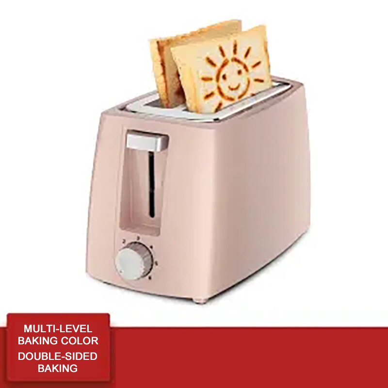 Electric Toaster Household Automatic Bread Baking Maker Breakfast Machine Toast Sandwich Grill Oven 2 Slice Kitchen Appliances: Pink