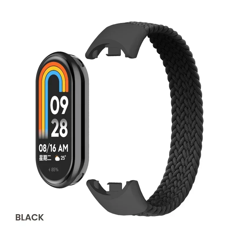 Bucle Solo trenzado para Xiaomi Mi Band 8, accesorios de repuesto, correas de reloj de nailon elástico, pulsera de correa para Miband 8 NFC: XS / Caqui