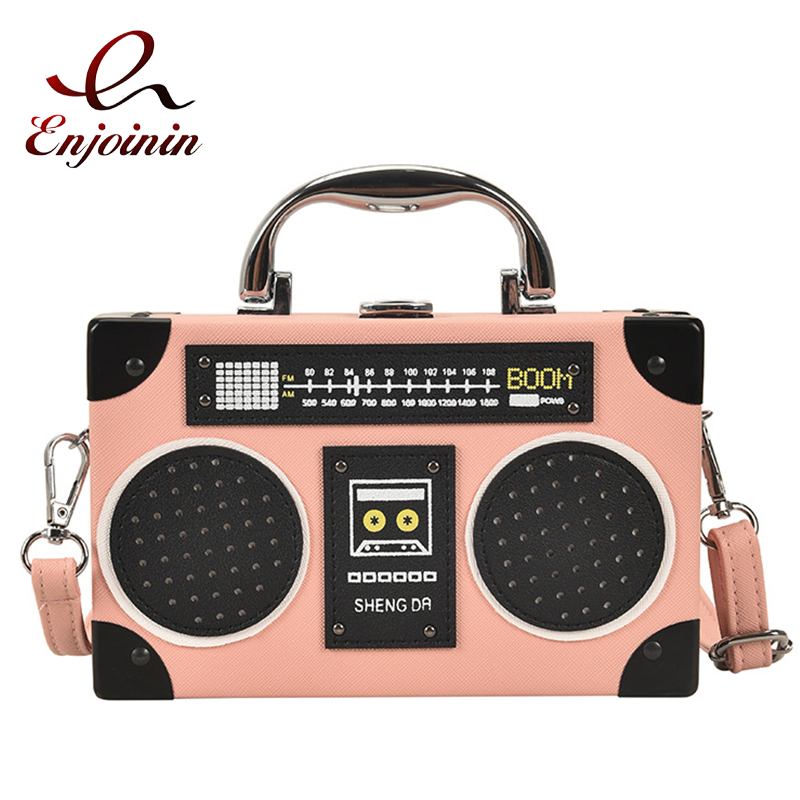 Borse e borsette della frizione del partito di forma della scatola della Radio di modo per le donne borsa a tracolla della spalla del progettista borse uniche della maniglia superiore Tote