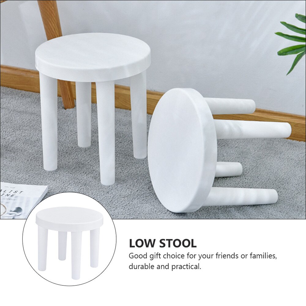 1PC Plastic Small Low Stool Bathroom Anti-slip Round Stool (White)