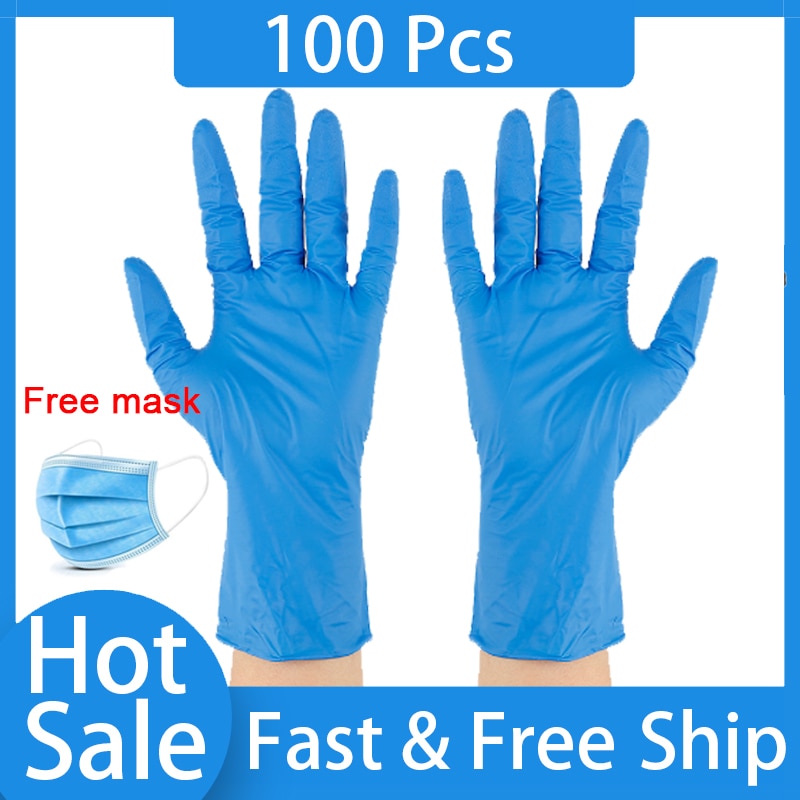 100 stuks nitril handschoenen blauw, waterdicht, allergievrij, wegwerphandschoenen voor de veiligheid van monteurs, laboratoriumkeukens