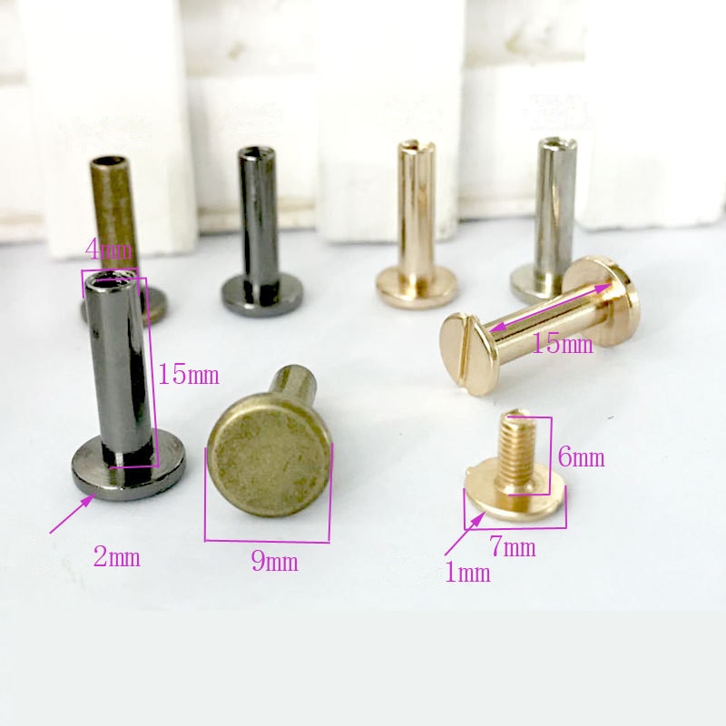 Xunzhe 20 st 5mm/6.5mm/8mm/10mm/15mm bagage läder metall hantverk solid skruv spiknit / remnitar / bokskruvar / klädnit