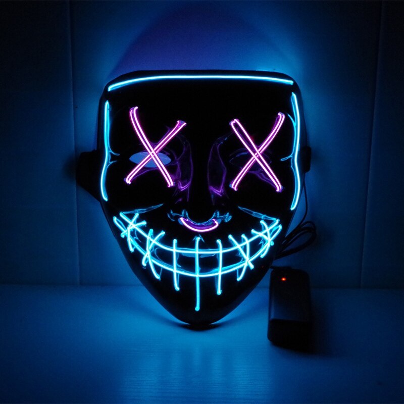 Halloween Masque LED fête Masque mascarade néon Masque lumière lueur dans le noir Mascara horreur Maska Masque lumineux #: purple  Ice Blue