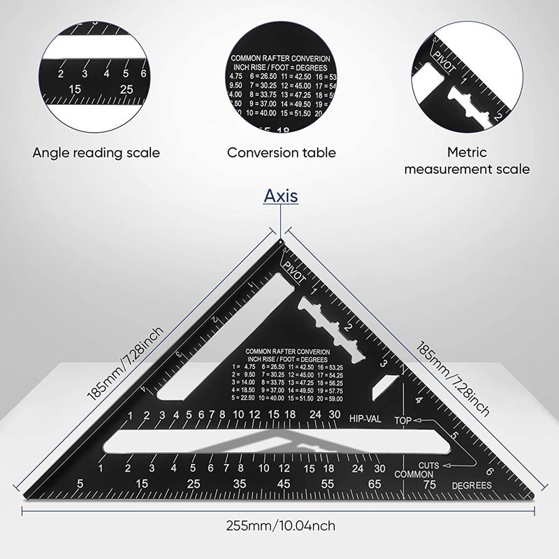 7 Inch Speed Square Layout Tool Aluminum Alloy Triple-Cornered Ruler Precise Measuring Tool For Woodworking Engineer