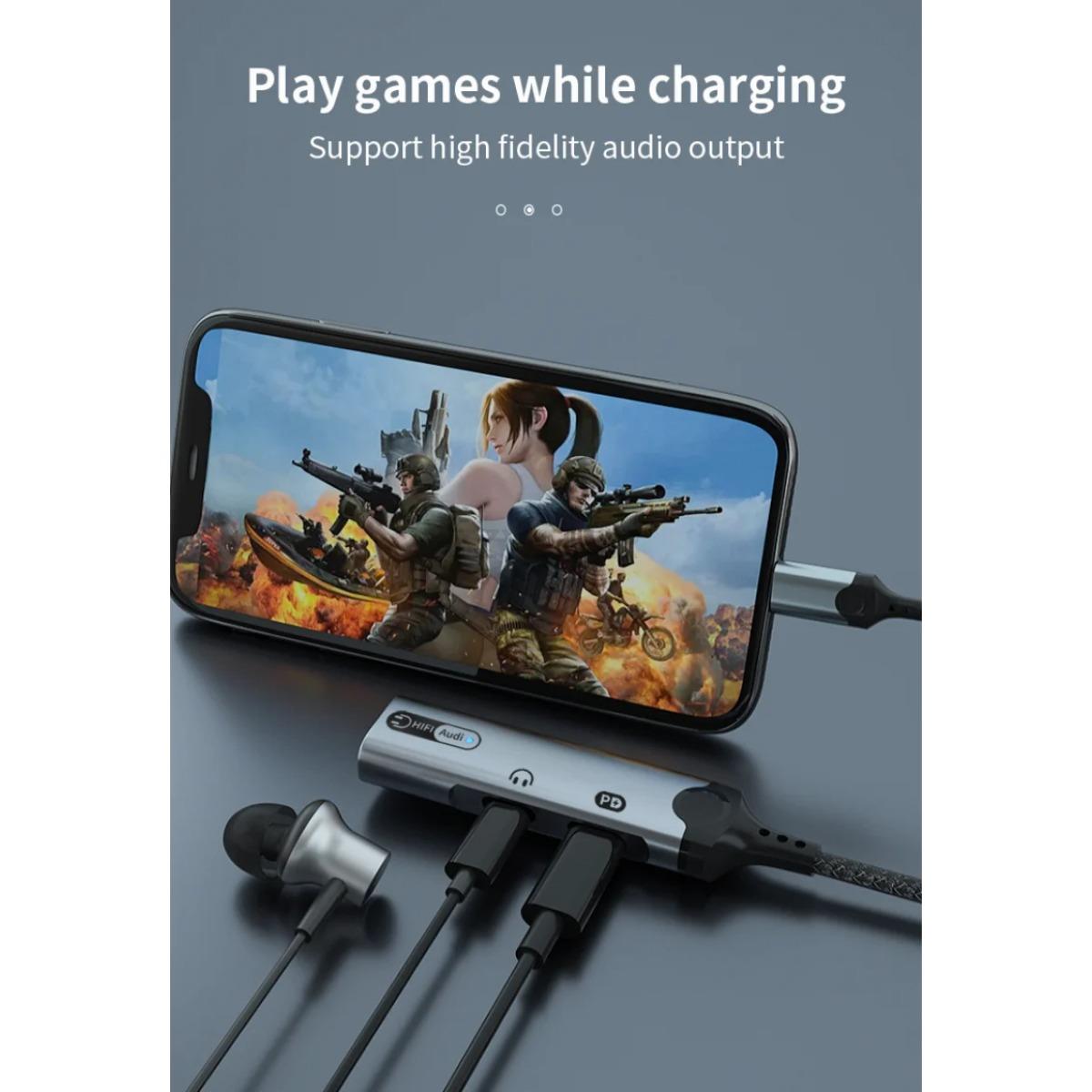 Type-C Headphone Adapter 3 in 1 USB C to 3.5mm Audio Converter USB C Audio Splitter and 60W Charging for iPhone15 Galaxy S23 S22