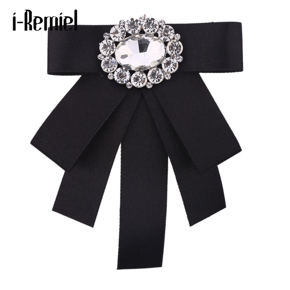 i-Remiel Tie Bows Brooch Rhinestone Cloth Art Pins And Brooches Ladies Broaches Collar Decoration Groom Blouse Jewelry Badge