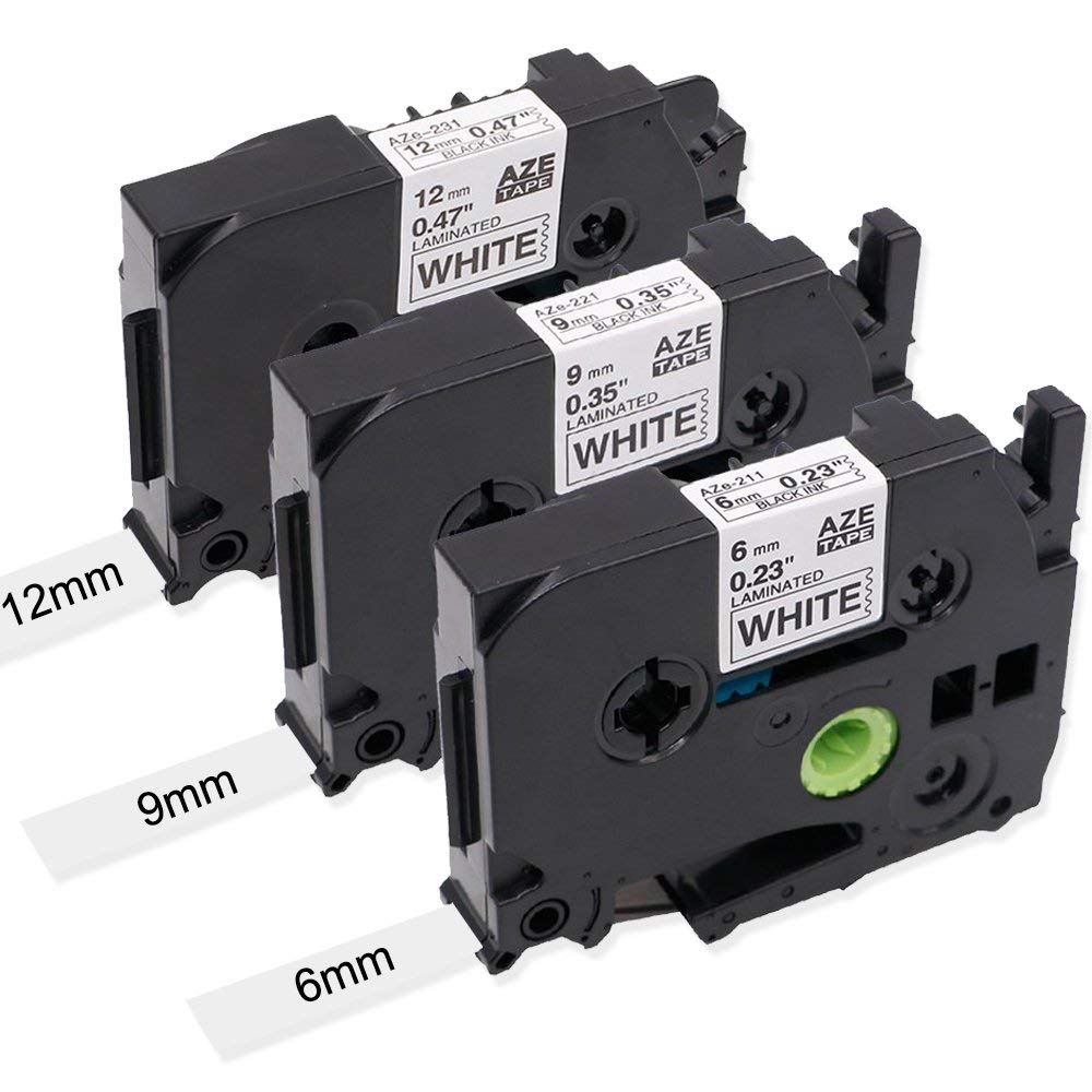 3 PCS Zwart op Wit TZ Tape TZe-231 12mm, TZe-221 9mm, TZe-211 6mm Compatibel voor Brother P Touch D400 H110 D600 P750 Label Tape