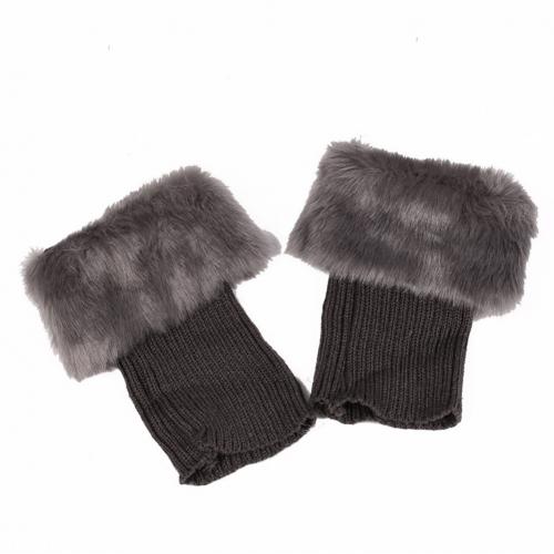 Winter Women Solid Color Faux Fur Cuff Crochet Knit Boots Sock Short Leg Warmers: Dark Gray