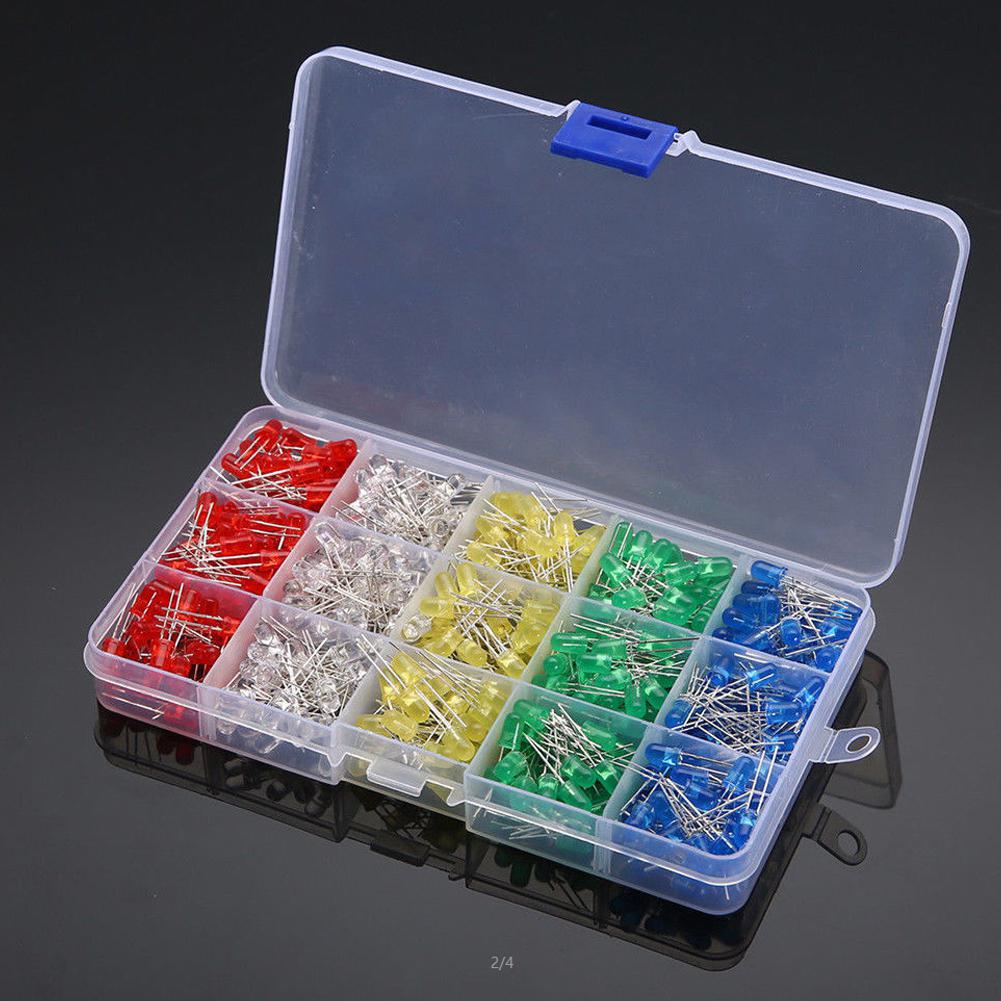 500Pcs/box 5mm LED Light White/Yellow/Red/Blue/Green Assortment Diodes Kit DIY Box Packing