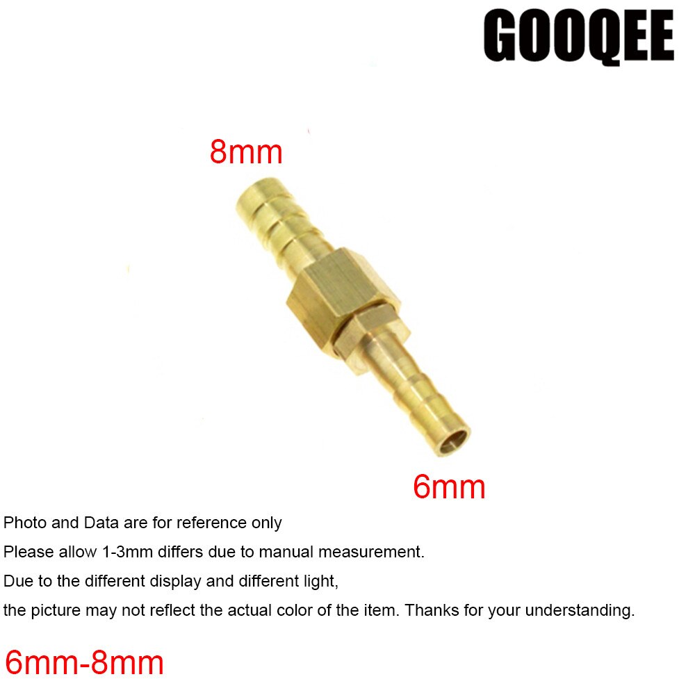 1 stk messing 6mm slange fittings  to 6/8/10/12/14/16/19mm od raccord reducer modhager adapter rørfittings gas kobber koblingsstik: 6mm x 8mm