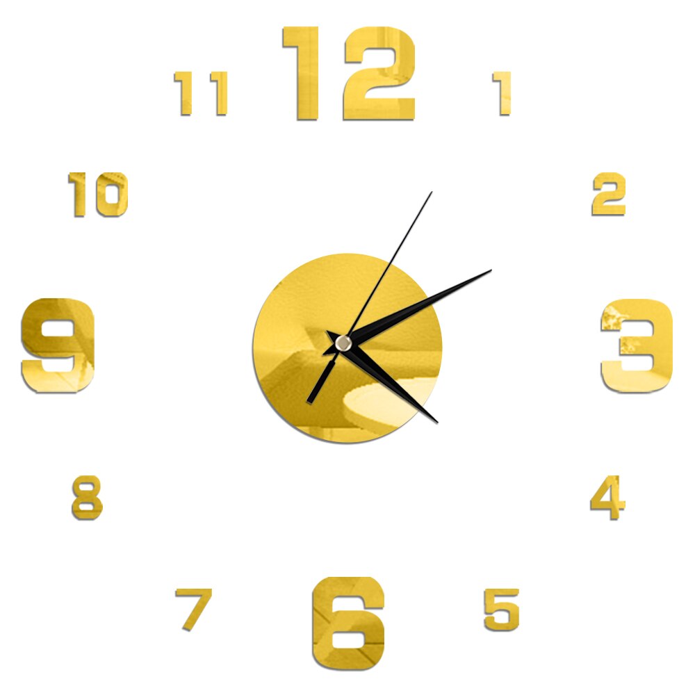 3D Wall Clock Mirror Wall Stickers DIY Wall Clocks Removable Art Decal Sticker Home Decor Living Room Quartz Needle: Gold 6