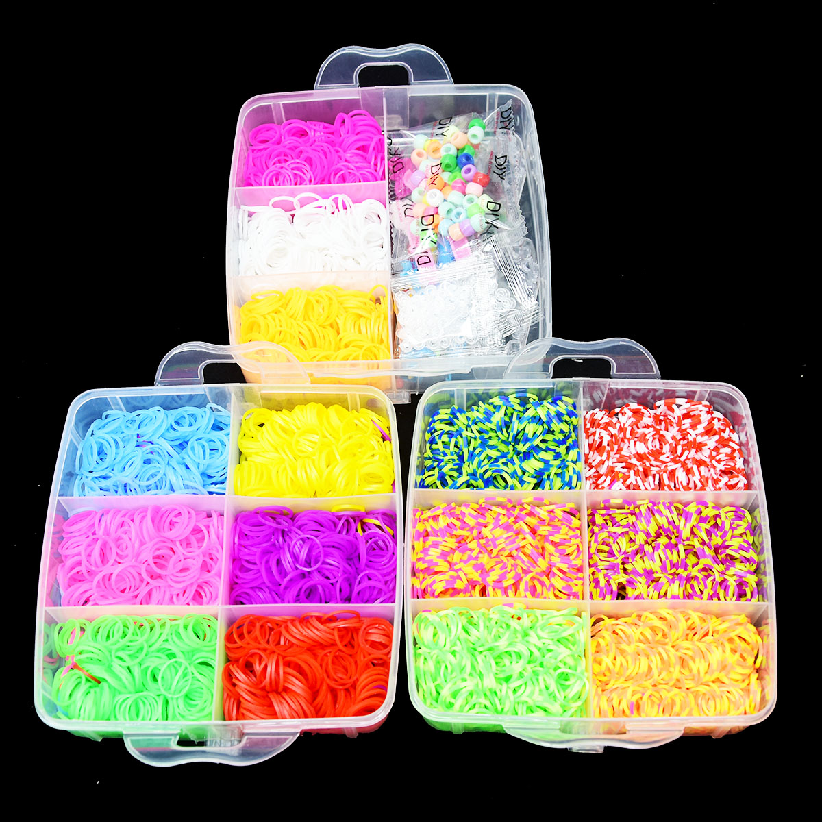 4500 Stuks Rubber Fun Loom Band Kit Kids Diy Armband Siliconen Loom Bands 3 Lagen Pvc Doos Familie loom Kit