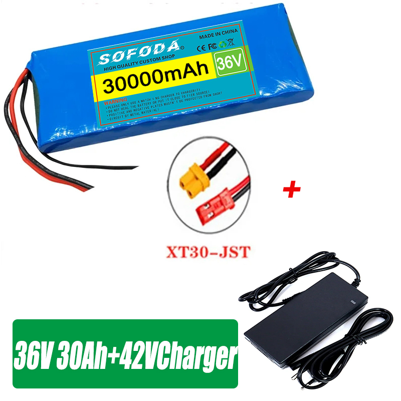 36V 10S1P 30000mAh Battery Pack 20Ah 18650 Lithium Li-ion Rechargeable Batteries 30Ah BMS 500W: Light Grey