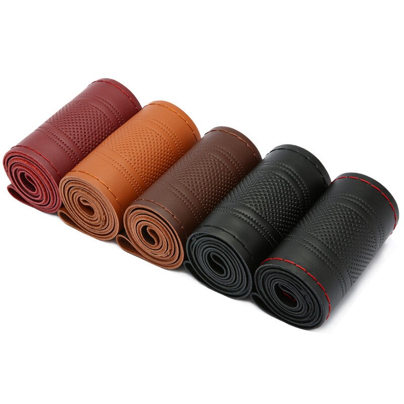DIY Leather Steering Weel Cover Hand-stitched Car Steering Wheel Cover Steering-Wheel Braid Stitch On Wrap With Needle Thread